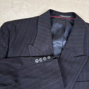 JD Christopher Vtg Mens 44R Double Breasted Pinstripe Wool Blazer Navy Blue